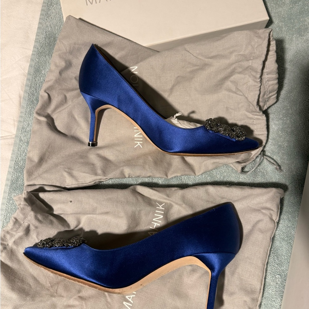 Manolo Blahnik Hangisi 70mm satin blue heels - sz 39.5 - Picture 7 of 13